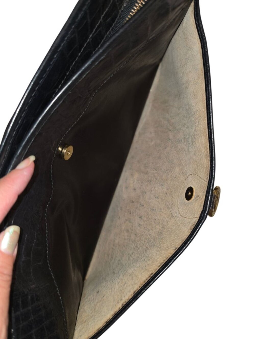Vintage Brahmin Black Croc Embossed Leather Shoulder Bag Gold Medallion USA - Picture 9 of 9